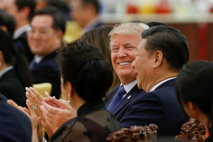 U.S. President Donald Trump and China's President Xi Jinping attend a state dinner at the Great Hall of the People in Beijing, China, Nov. 9, 2017. 