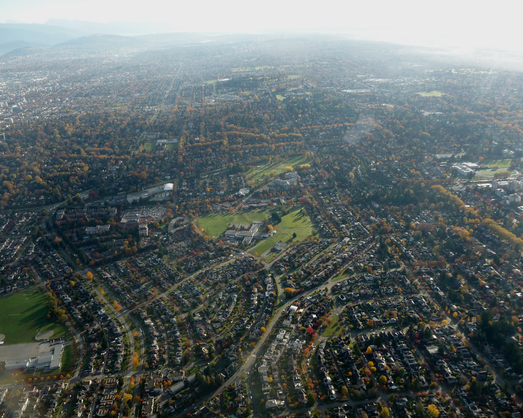 An overhead view of Vancouver's west side.