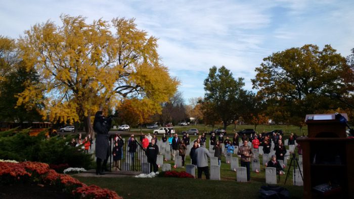 Aldershot students paid tribute to more than 800 soldiers at Woodland Cemetery.