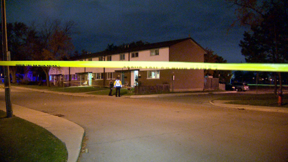 Hamilton police are investigating after a woman was shot at a townhouse complex on Lang Street Monday evening.