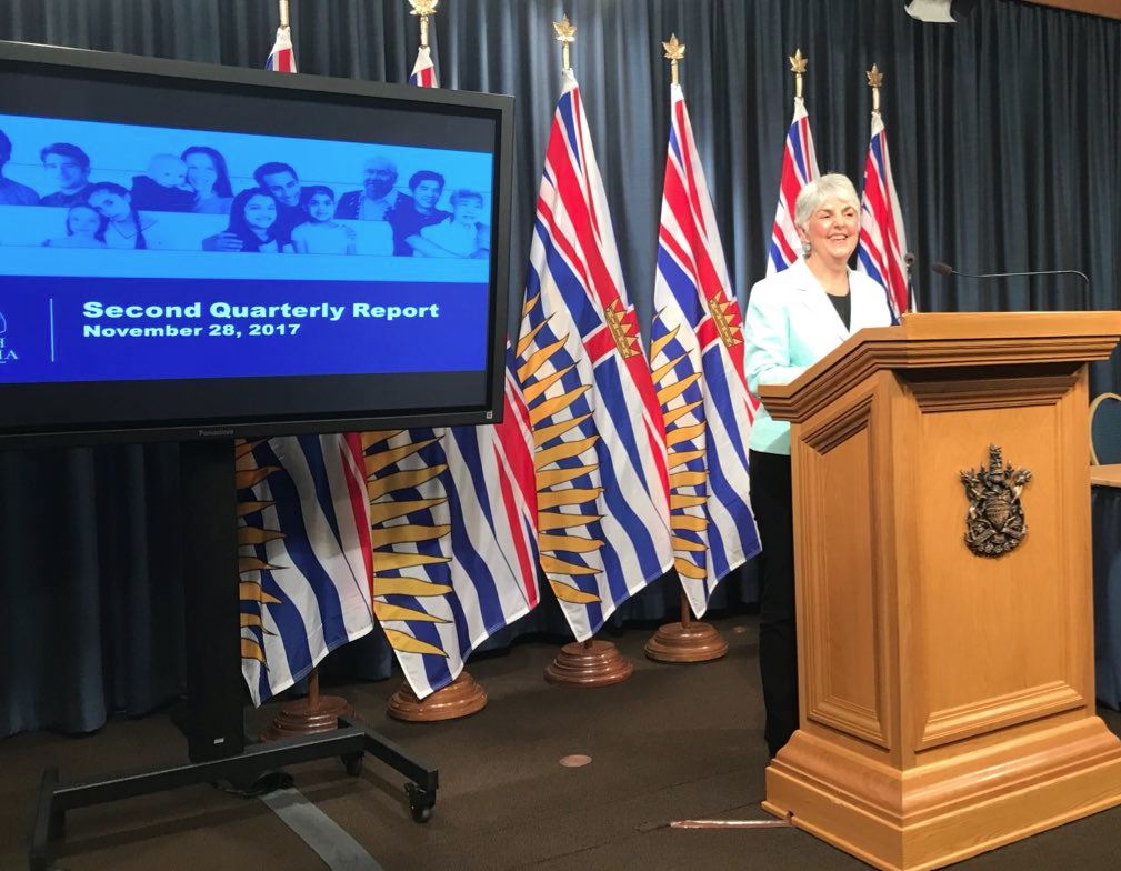 B.C. finance minister Carole James delivers the second quarterly report. 