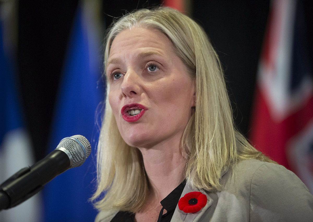 Catherine McKenna responds to questions during a news conference after a Canadian Council of Ministers of the Environment meeting in Vancouver on Friday, November 3, 2017.