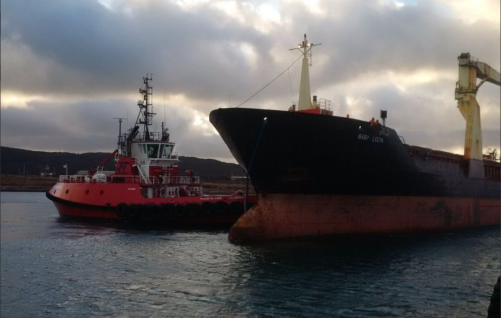 According to the Canadian Coast Guard, the MV Baby Leeyn was towed to the port of Argentia on Monday by  MT Placentia Hope and accompanied by the coast guard ship Sir
William Alexander. 