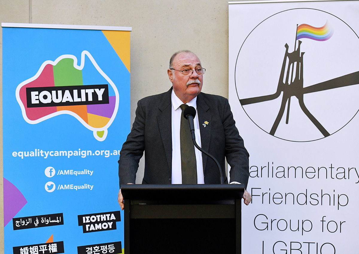 Warren Entsch speaks during the Equality Campaign morning tea for marriage equality at Parliament House in Canberra.