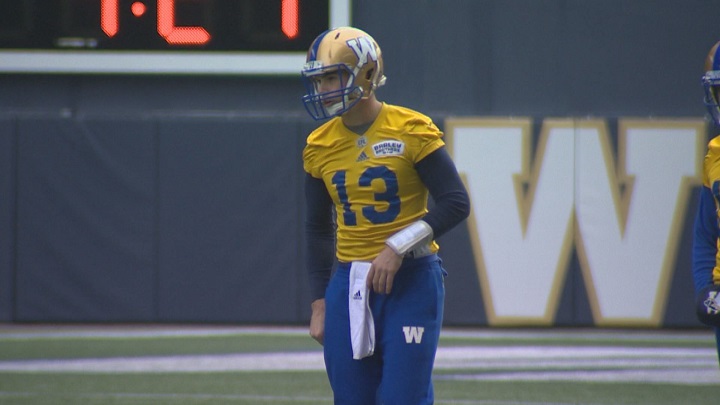 Winnipeg Blue Bombers quarterback Dan LeFevour at practice on November 1, 2017.