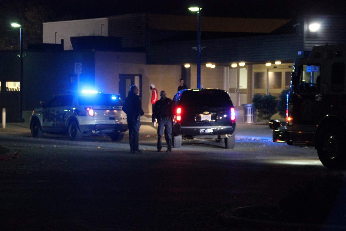 Police gathered outside the Sungod Recreation Centre in Delta, B.C. on Nov. 7, 2017.