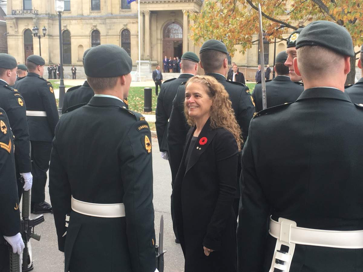 Governor General Julie Payette inspects members of guard during her visit to New Brunswick.