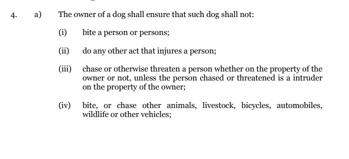 A portion of the City of Lethbridge Dog Control Bylaw.