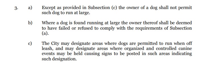 A portion of the City of Lethbridge Dog Control Bylaw.