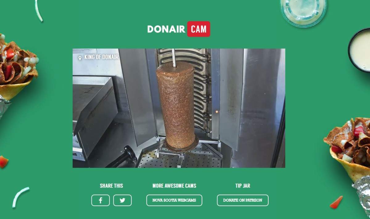 The 24-hour livestream features seasoned donair meat rotating on the spit at the King of Donair restaurant on Quinpool Road in Halifax.