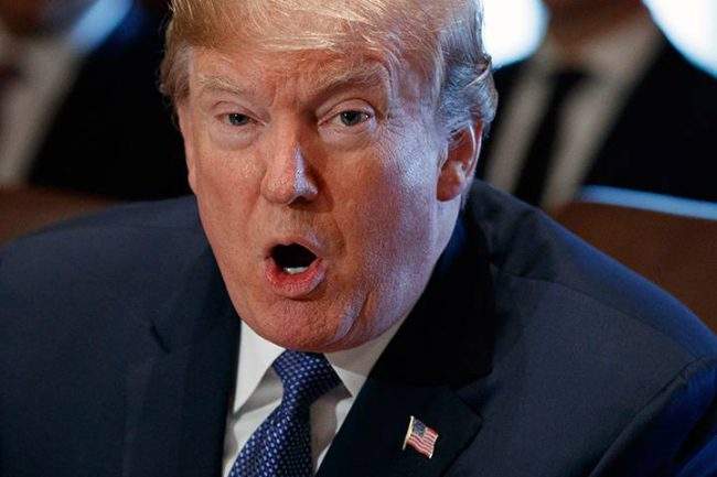 U.S. President Donald Trump speaks during a cabinet meeting at the White House.