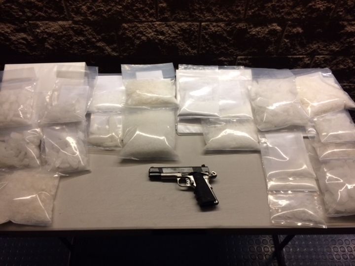 Edmonton police say a drug seizure operation conducted on Nov. 9, 2017 netted 4.7 kilograms of methamphetamines, 209 grams of crack cocaine, 171 grams of cocaine hydrochloride, 53 grams of fentanyl powder and 11 grams of heroin. Police said a handgun was also seized.