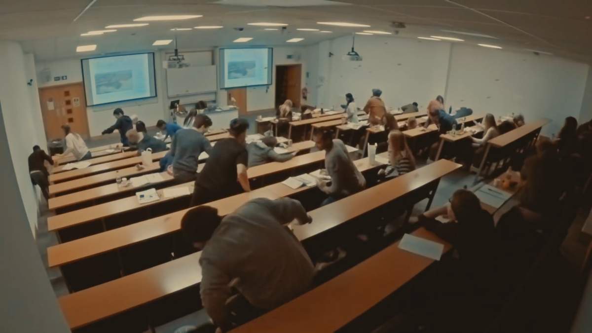 Perhaps the most disturbing scene in the movie portrays a drone attack on a classroom.