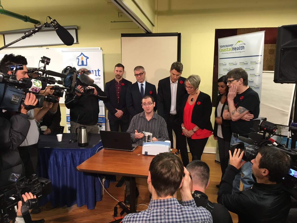 Demonstration of the new machine that will allow drug users to get their drugs tested for fentanyl and other harmful substances.