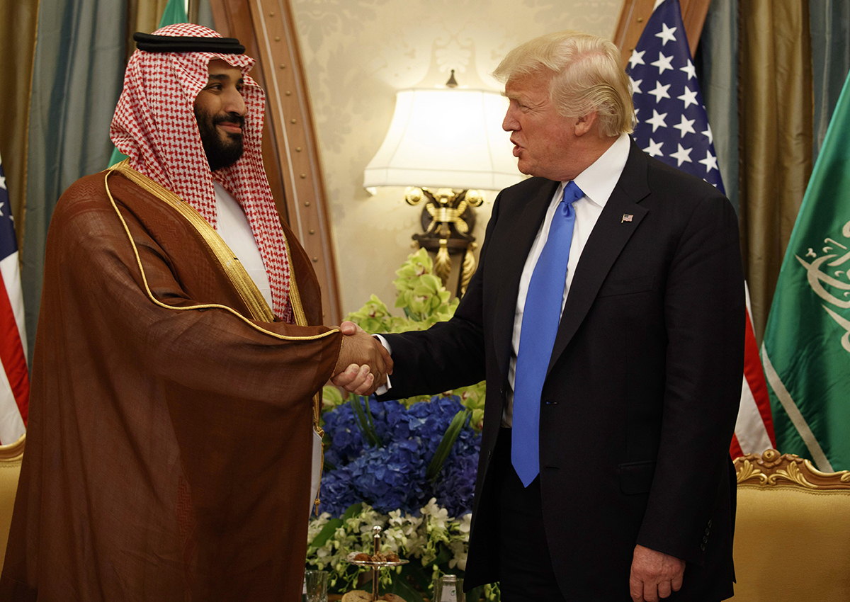 In this Saturday, May 20, 2017 file photo, President Donald Trump shakes hands with Saudi Deputy Crown Prince and Defense Minister Mohammed bin Salman during a bilateral meeting, in Riyadh. 