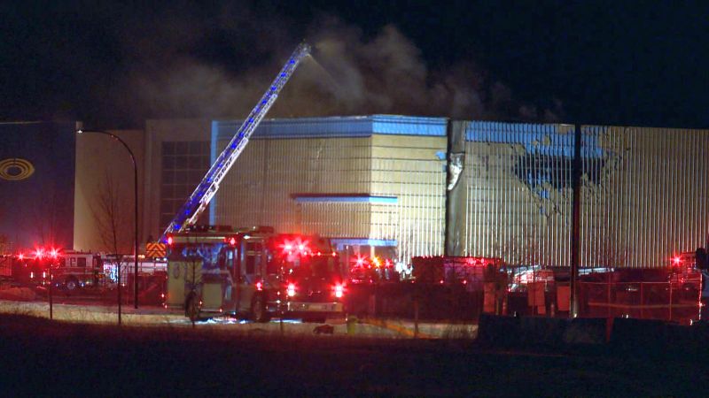 Calgary firefighters battle a blaze at the unopened Cineplex Odeon Seton on Sunday, Nov. 5, 2017. 