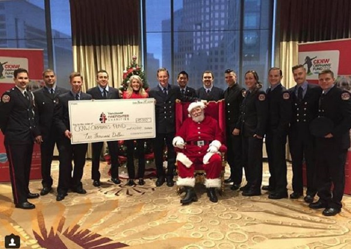 The Vancouver Firefighter Charities present a donation of $10,000 to the CKNW Orphans' Fund. 