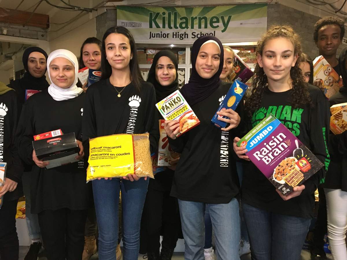 Killarney School collects 10,000 items for the Edmonton Food Bank, Wednesday, Nov. 29, 2017. 