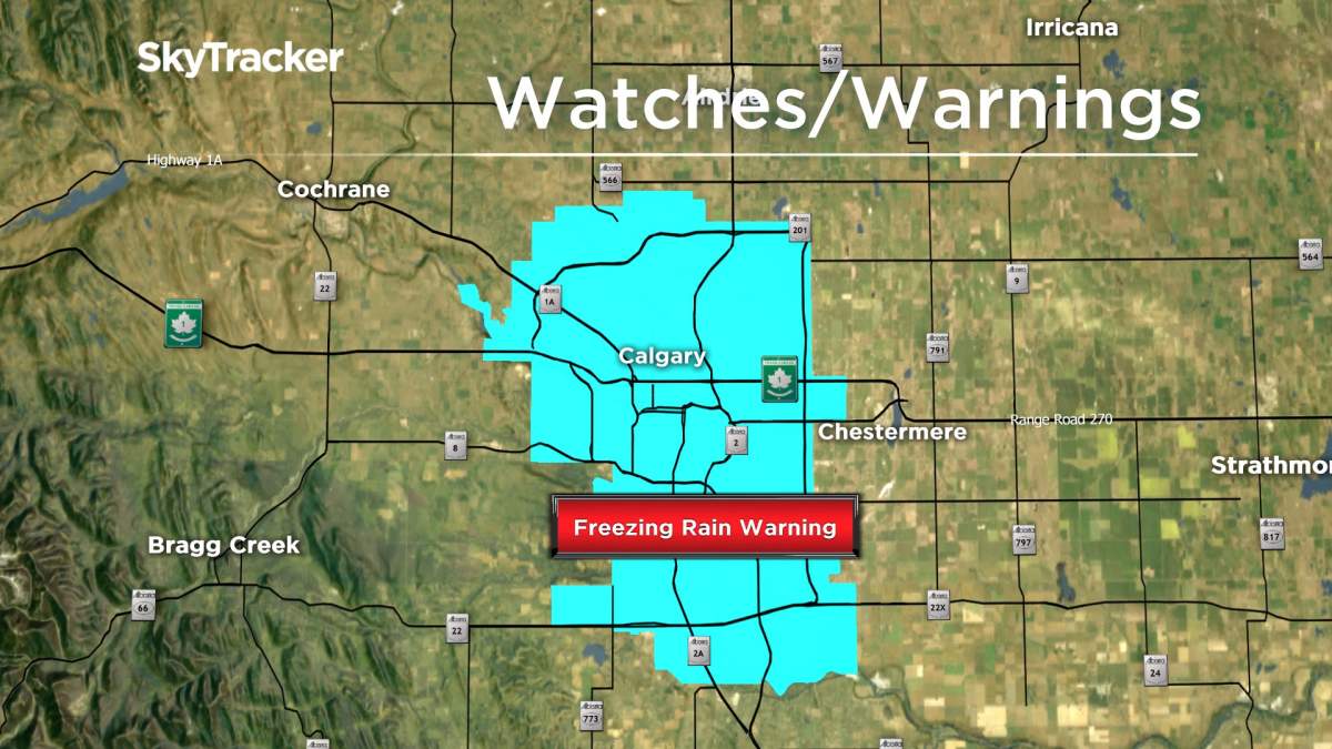 A freezing rain warning was issued for Calgary and the surrounding area on Thursday night. 