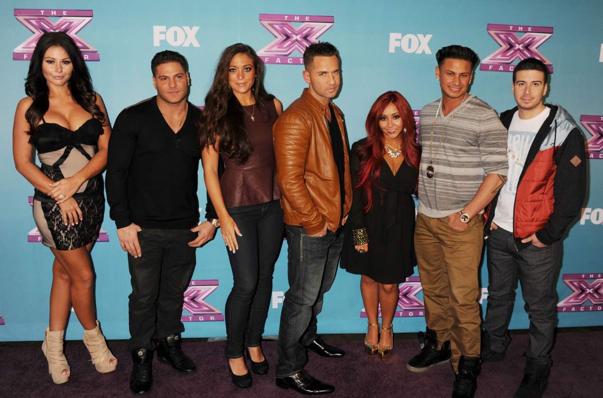 Jersey Shore cast, Jenni 'Jwoww' Farley, Ronnie Ortiz-Magro, Sammi 'Sweetheart' Giancola, Mike 'The Situation' Sorrentino, Nicole 'Snooki' Polizzi, Paul 'Pauly D' DelVecchio and Vinny Guadagnino arrives at Fox's 'The X Factor' Season Finale Night 1 at CBS Television City at CBS Studios on December 19, 2012 in Los Angeles, California.