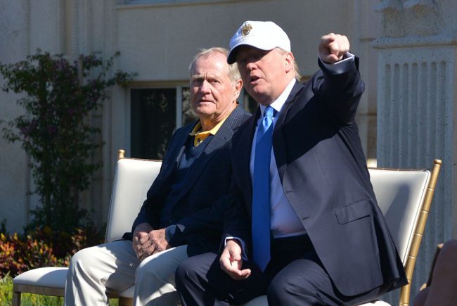 Jack Nicklaus and Donald Trump at the unveiling of the Jack Nicklaus Villa at Trump Doral at Trump National Doral on February 20, 2015 in Doral, Florida.