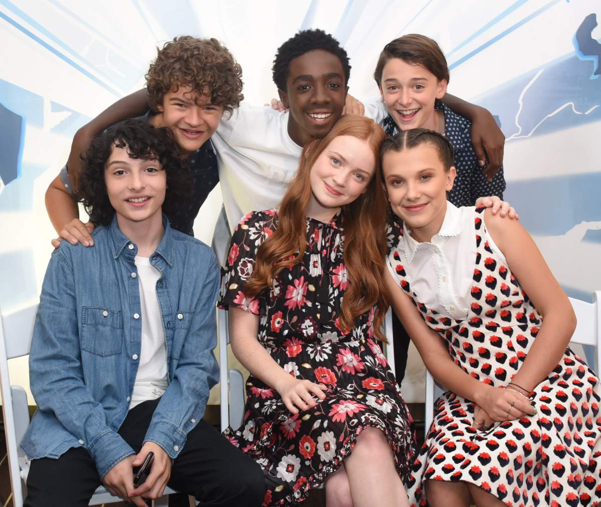 Gaten Matarazzo, Caleb McLaughlin, Noah Schnapp, Finn Wolfhard, Sadie Sink and Millie Bobby Brown attend SiriusXM's Entertainment Weekly Radio Channel Broadcasts From Comic Con 2017 at Hard Rock Hotel San Diego on July 22, 2017 in San Diego, California.