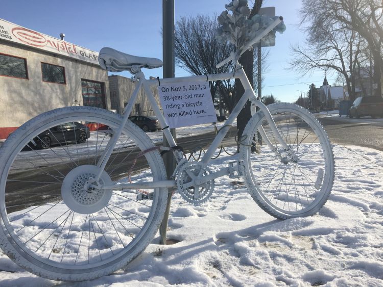 A ghost bike has been installed at 96 Street and 111 Avenue to honour a man killed on Sunday. 