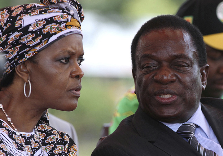 President Robert Mugabe’s wife Grace and Vice President Emmerson Mnangagwa attend a gathering of the ZANU-PF party’s top decision-making body, the Politburo, in the capital Harare, February 10, 2016.