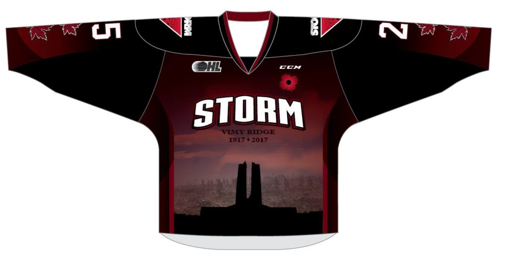 The Guelph Storm will wear commemorative jerseys honouring Vimy Ridge during Friday's game against the North Bay Battalion.