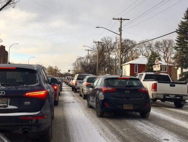 Slow traffic on a Winnipeg morning commute.