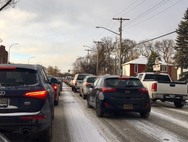 Slow traffic on a Winnipeg morning commute.
