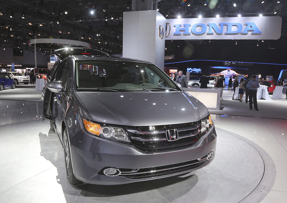 The 2014 Honda Odyssey is presented at the New York International Auto Show, in New York's Javits Center, Thursday, March 28, 2013.
