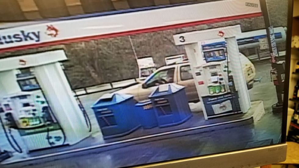 A white SUV that led Kamloops RCMP on a wild police chase, grabbing gas at a Husky station in Heffley Lake on Nov. 23, 2017.