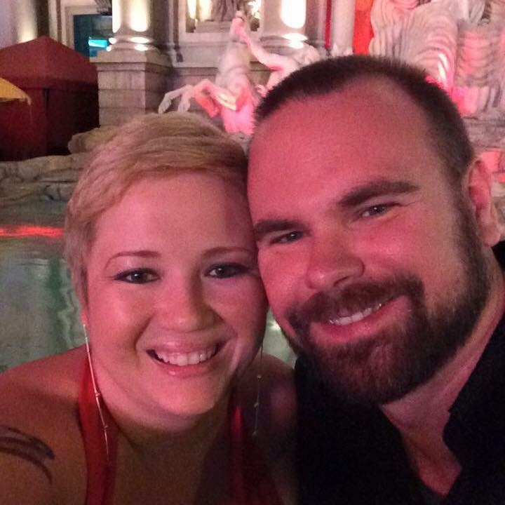 Elaine and Corey Foy in Las Vegas after receiving the cancer-free diagnosis in 2014.