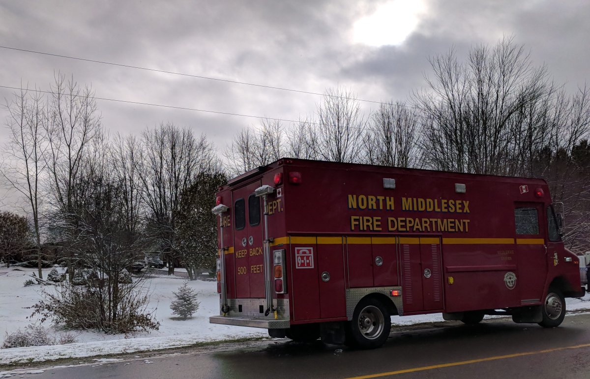 North Middlesex Fire Department responded to a fatal house fire north of Ailsa Craig. Nov. 22, 2017 (Jake Jeffrey / 980 CFPL).