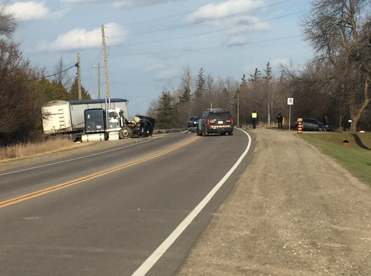 One person was pronounced dead at the scene of a crash involving a tractor trailer on Highway 124, just outside of Guelph Tuesday afternoon.