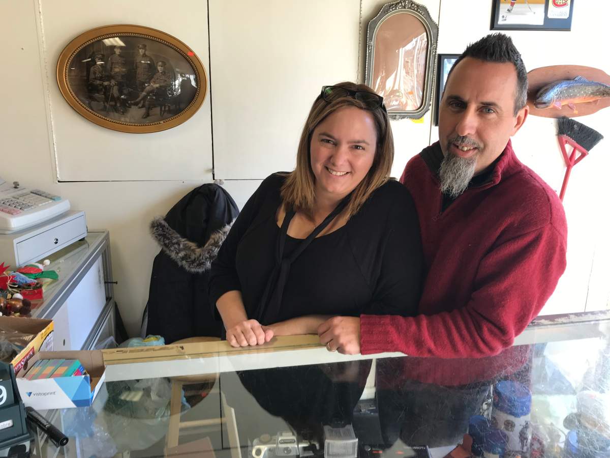 Tania Crevier and Patrick Guidon at their thrift shop in Vaudreuil-Dorion on Wednesday, November 29, 2017.