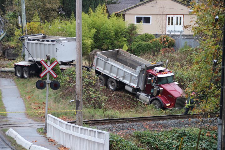 A truck crashed into a ditch near 116 Ave. and 96 St.   in Surrey.    
