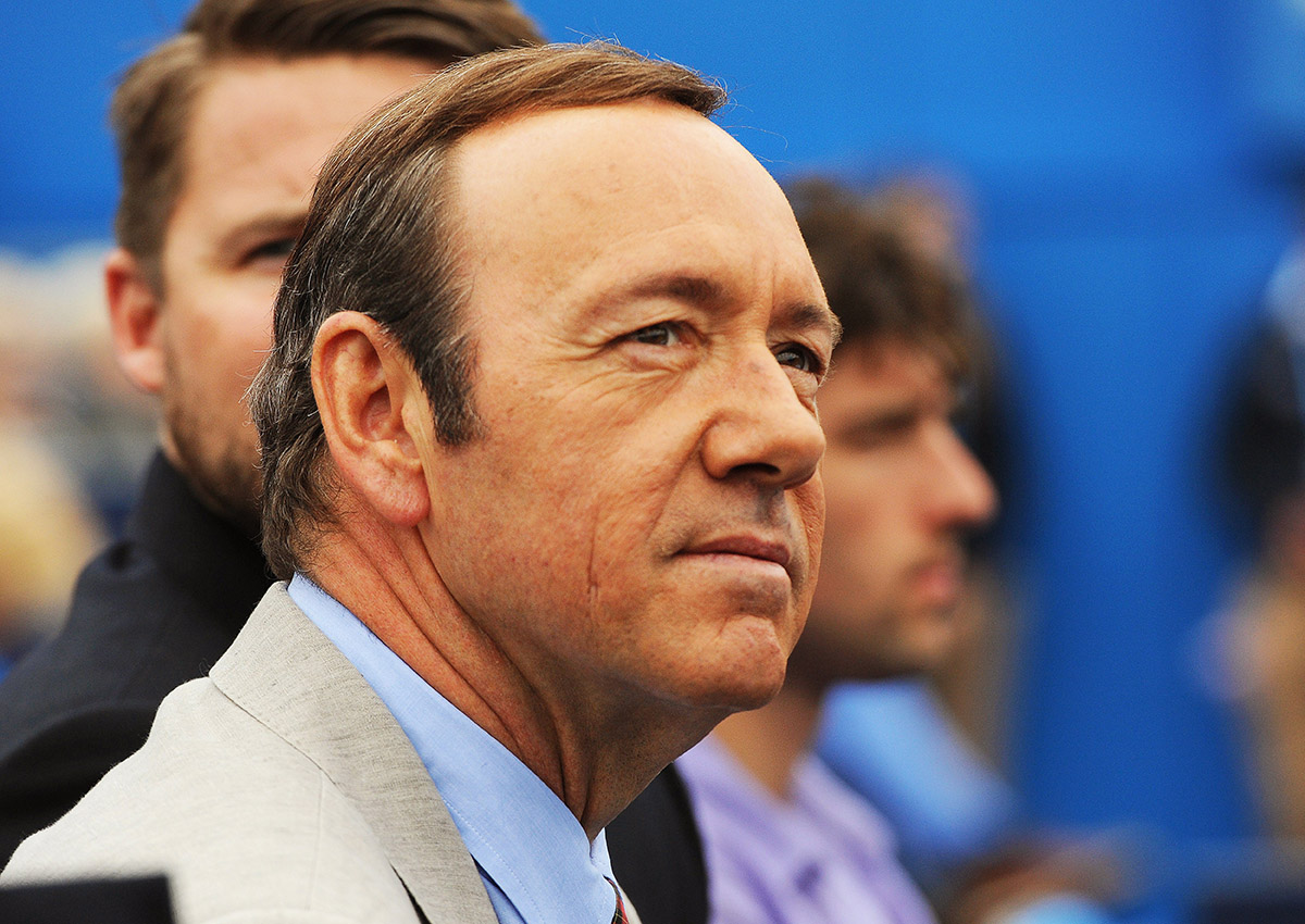 Kevin Spacey watches a match during the Aegon Tennis Championships at the Queen's Club in London, Britain, in 2013.
