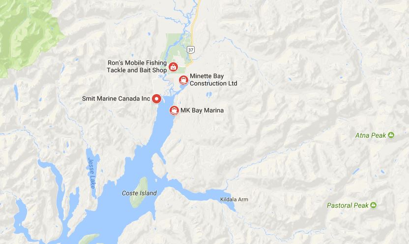 The boat overturned in Kitimat Harbour Thursday night.