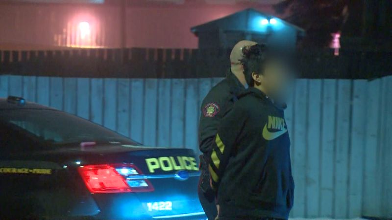 Calgary police take one person into custody from the 5500 block of Maddock Drive N.E. on Wednesday, Nov. 15, 2017.