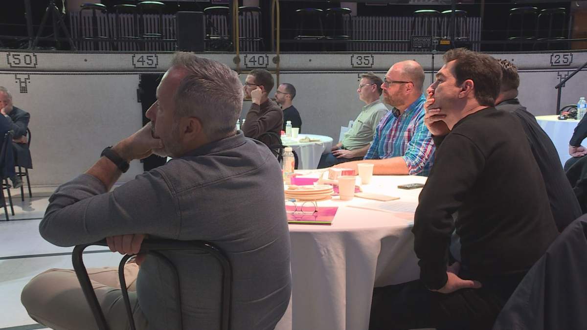Men participate in Men's Luncheon for the Elimination of Violence against Women.  (Global News).