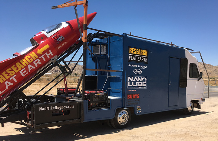 Mad Mike Hughes’ steam-powered rocket constructed out of salvage parts pictured in Apple Valley, Cal.