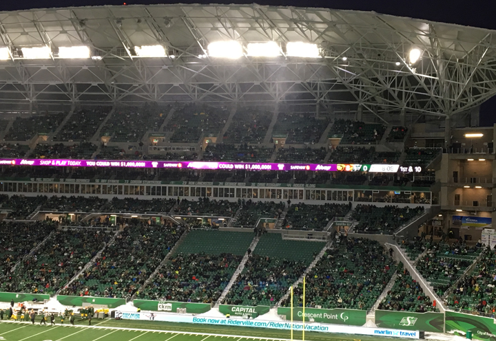 Hundreds of football fans were forced to move seats at a Saskatchewan Roughriders game due to the danger caused by overhanging snow on the roof of the new Mosaic Stadium.