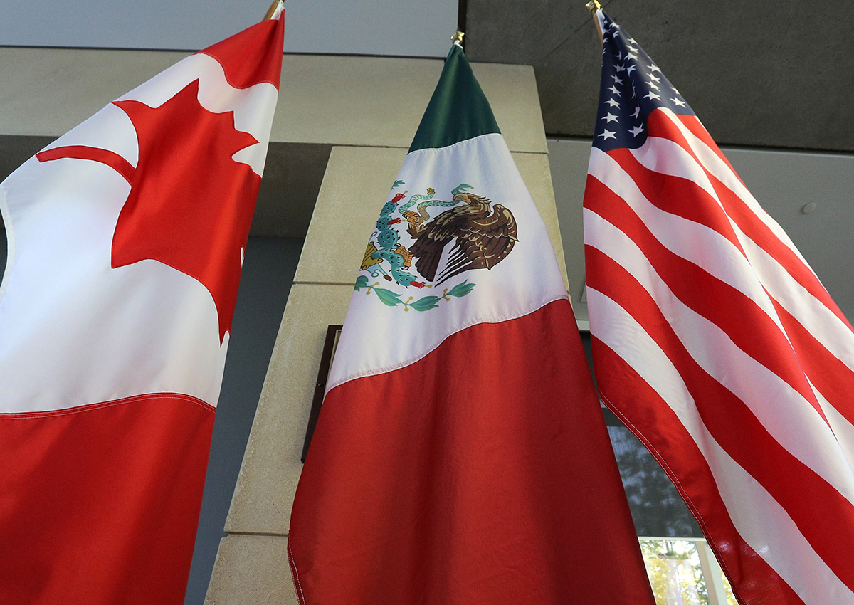 The Mexican, US and the Canadian flags.