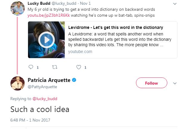 Patricia Arquette tweeting her support for Levidrome to Levi’s dad.