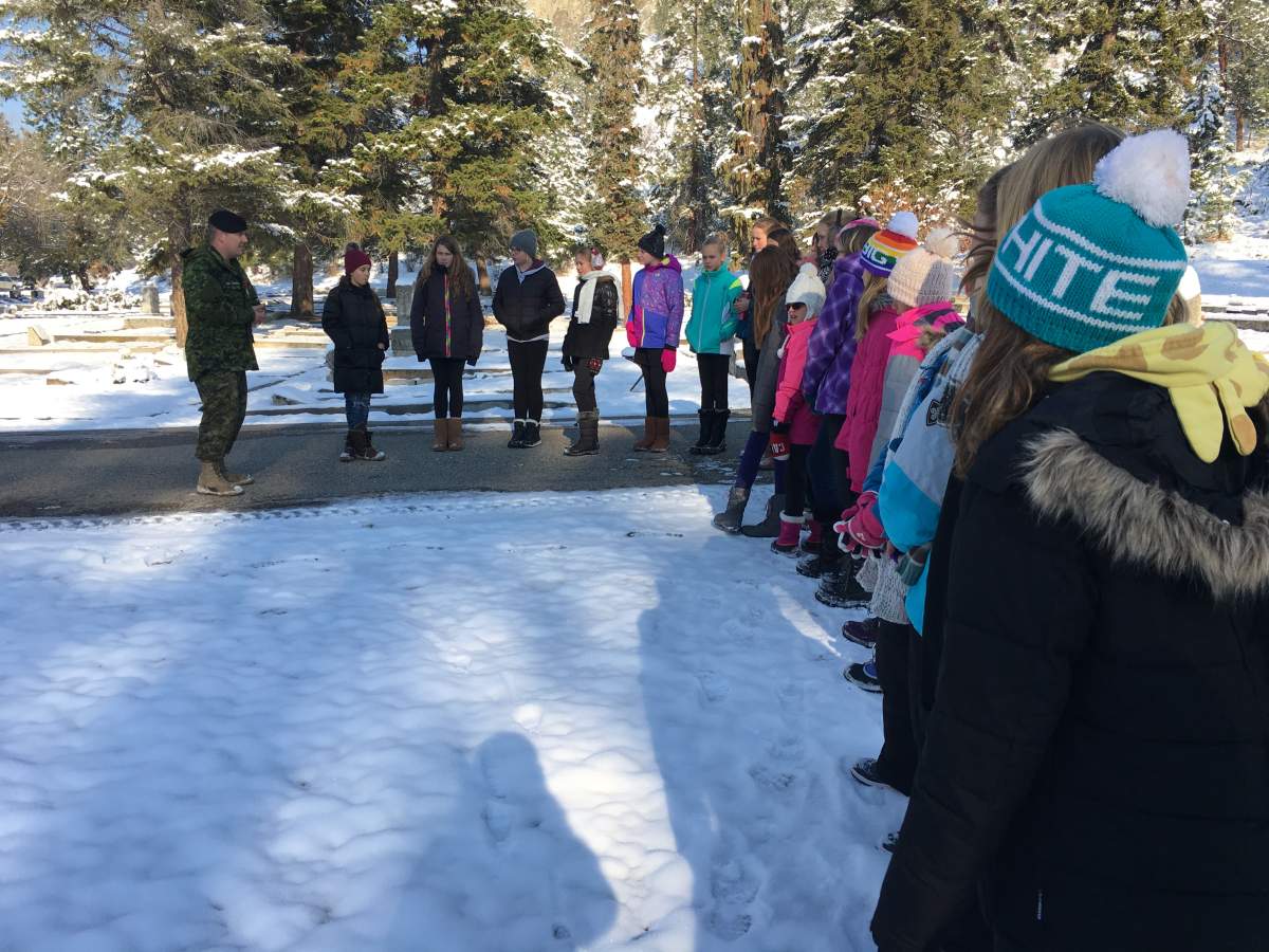 Students from Anne McClymont Elementary School joined members of the British Columbia Dragoons at the Memorial Park Cemetery on Monday.They were taking part in the No Stone Left Alone initiative.WATCH:  No Stone Left Alone remembrance ceremony honours Canada’s fallen military membersThe No Stone Left Alone Memorial Foundation is a non-profit organization working directly with the Canadian Armed Forces, educators and students across the country to honour the military fallen in the Fields of Honour across Canada.  The goal of the foundation is to honour every Canadian veteran, wherever their final resting place may be, by having a student place a poppy by their headstone during the school week leading up to Remembrance Day.This year marks the 7th annual commemoration ceremonies for No Stone Left Alone Memorial Foundation.&nbsp;