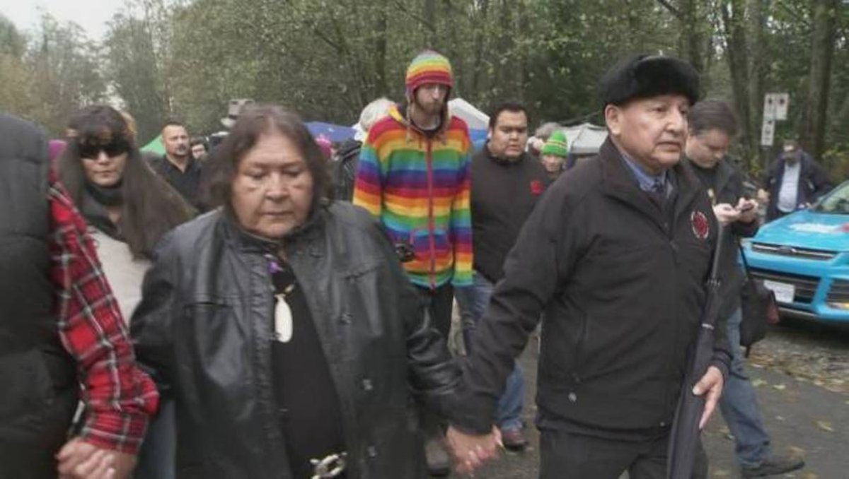Grand Chief Stewart Phillip is arrested at Kinder Morgan protest in November, 2014.