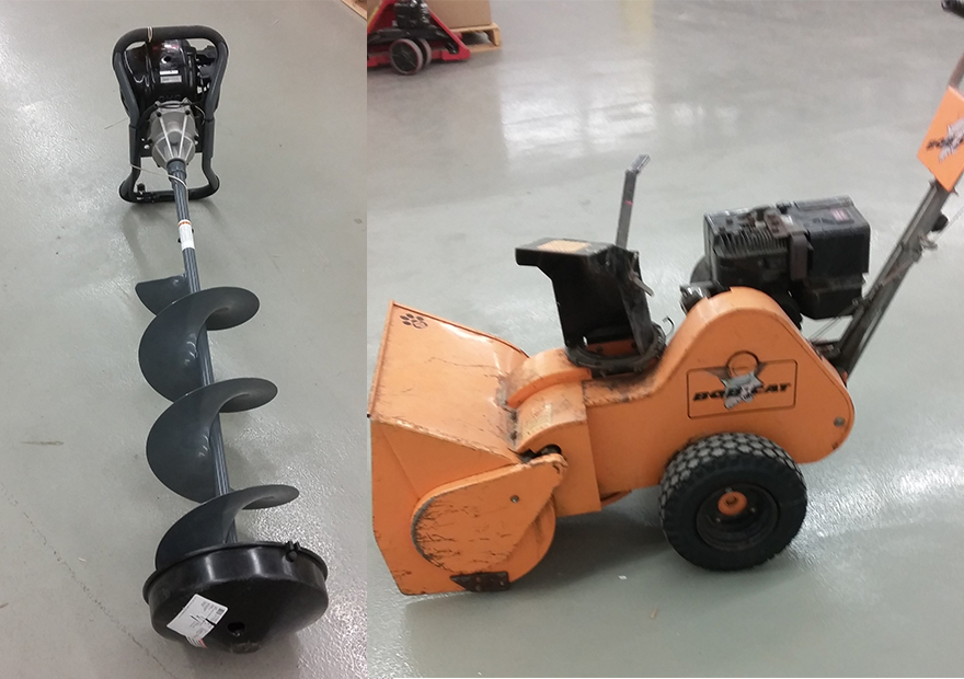 A snowblower and ice auger are among the many items being auctioned by Winnipeg police on Dec. 3. 