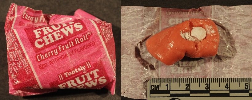 Police in Barrie are investigating after an 11-year-old boy found a pill inside an unwrapped candy collected on Halloween. 